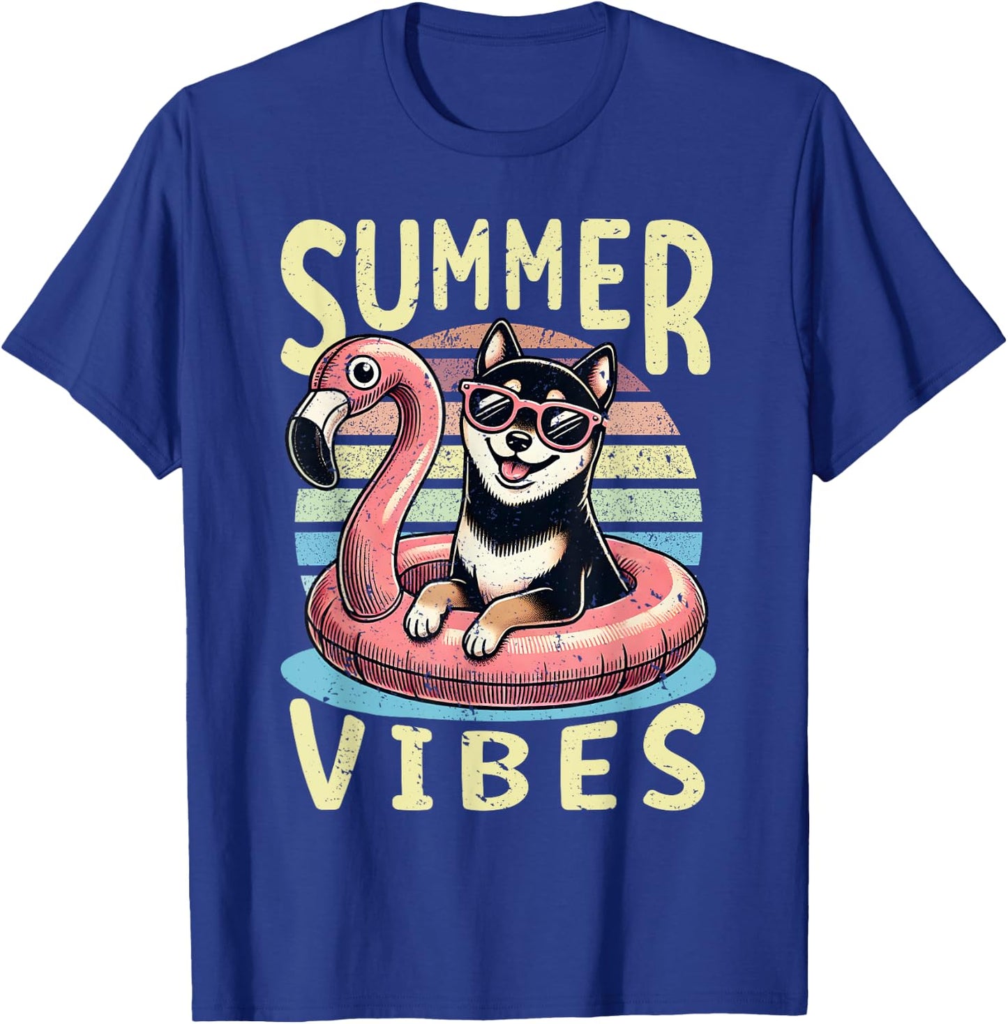 Retro Summer Vibes Black and Tan Shiba Inu Dog Vacation Trip Women Girls Kids T-Shirt - T-Shirt | Royal