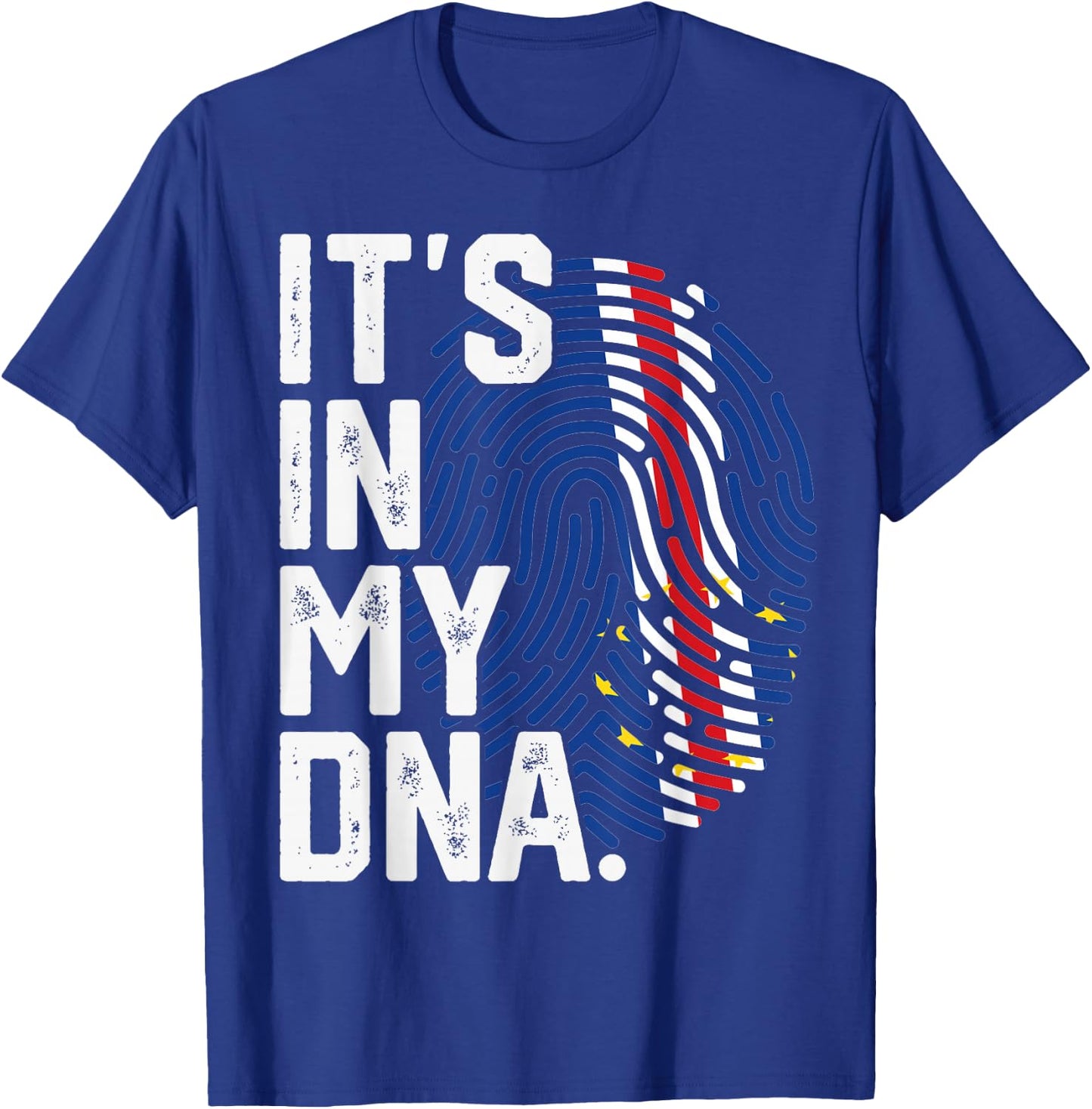 Cape Verde Roots Flag Fingerprint Graphic Patriotic T-Shirt - T-Shirt | Royal