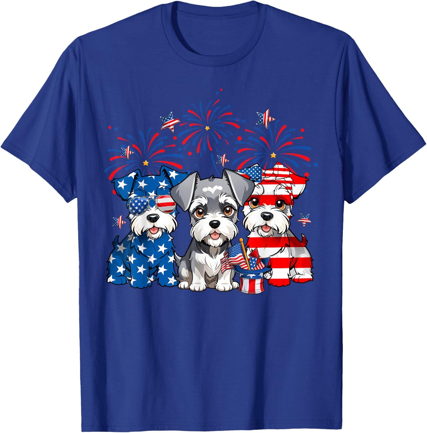 Red White Blue Schnauzer Dog Lovers USA Flag 4th Of July T-Shirt - T-Shirt | Royal