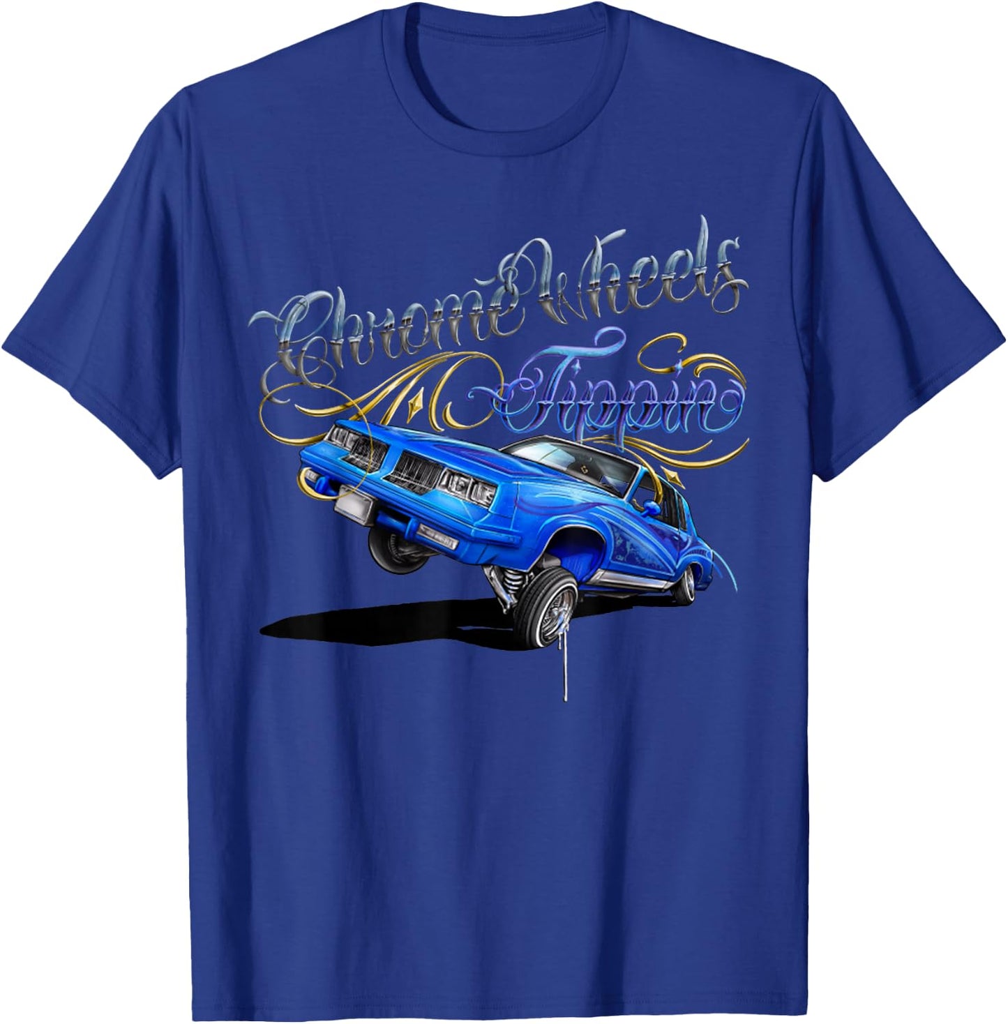 Retro Chrome Wheels Tippin Lowrider chrome wheel T-Shirt - T-Shirt | Royal