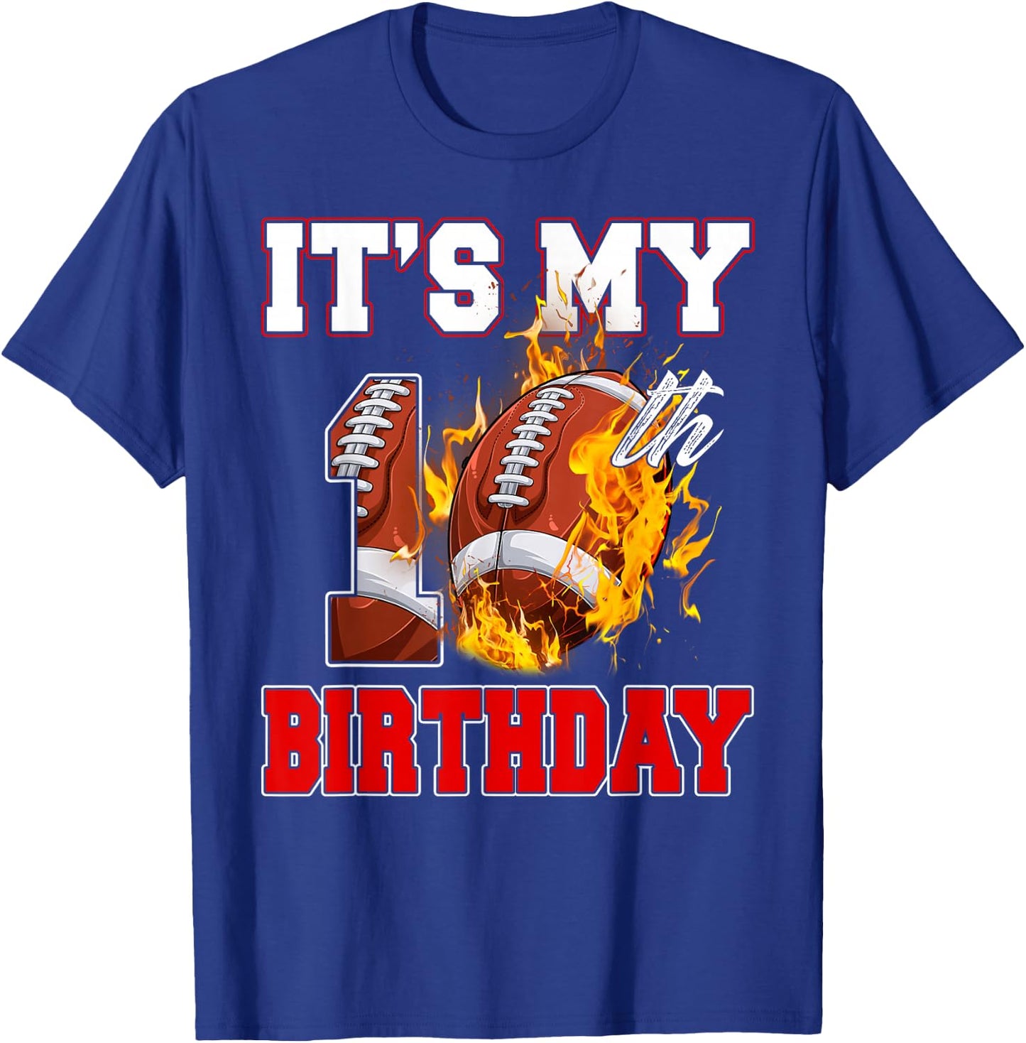 Funny It's My 10th Birthday 10 Years Old Football Ball Boys T-Shirt - T-Shirt | Royal