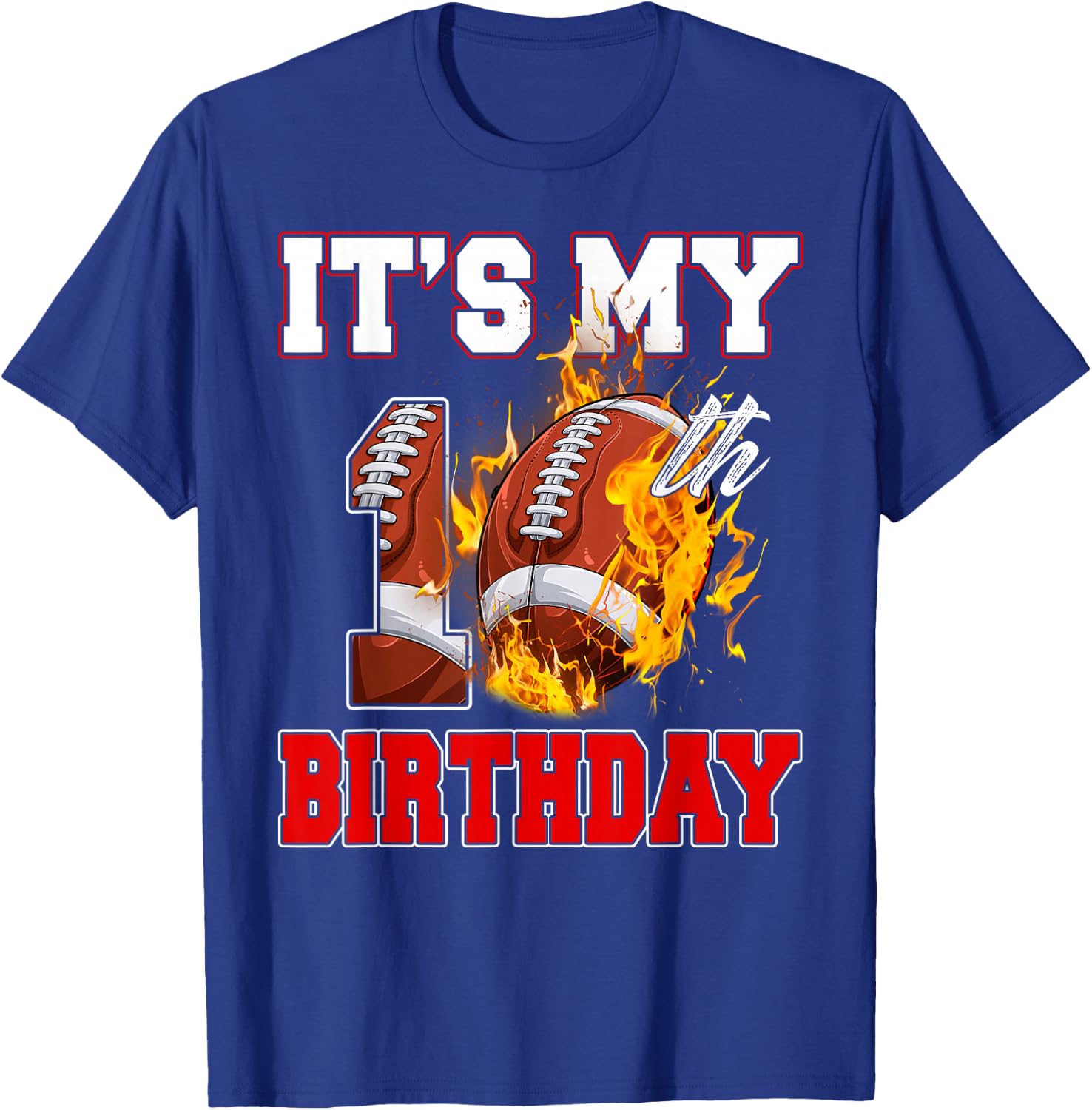 Funny It's My 10th Birthday 10 Years Old Football Ball Boys T-Shirt - T-Shirt | Royal