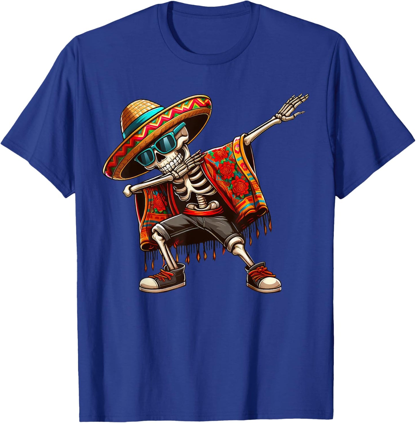 Dabbing Skeleton Sombrero Poncho Cinco De Mayo Mexican Funny T-Shirt - T-Shirt | Royal