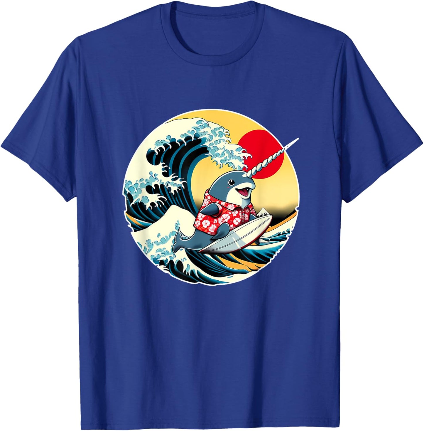 Great Wave Kanagawa Narwhal Surfing T-Shirt - T-Shirt | Royal