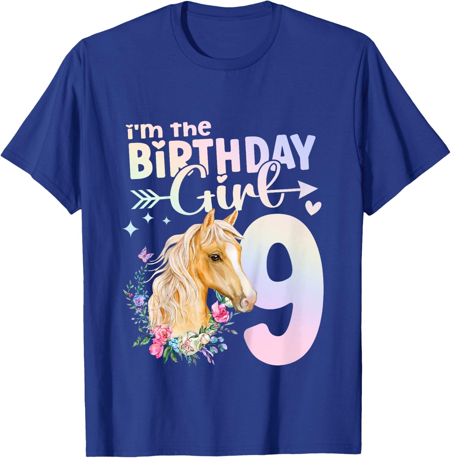 9th Birthday Horse Girl 9 Years Old Nine 9 Birthday Girl T-Shirt - T-Shirt | Royal