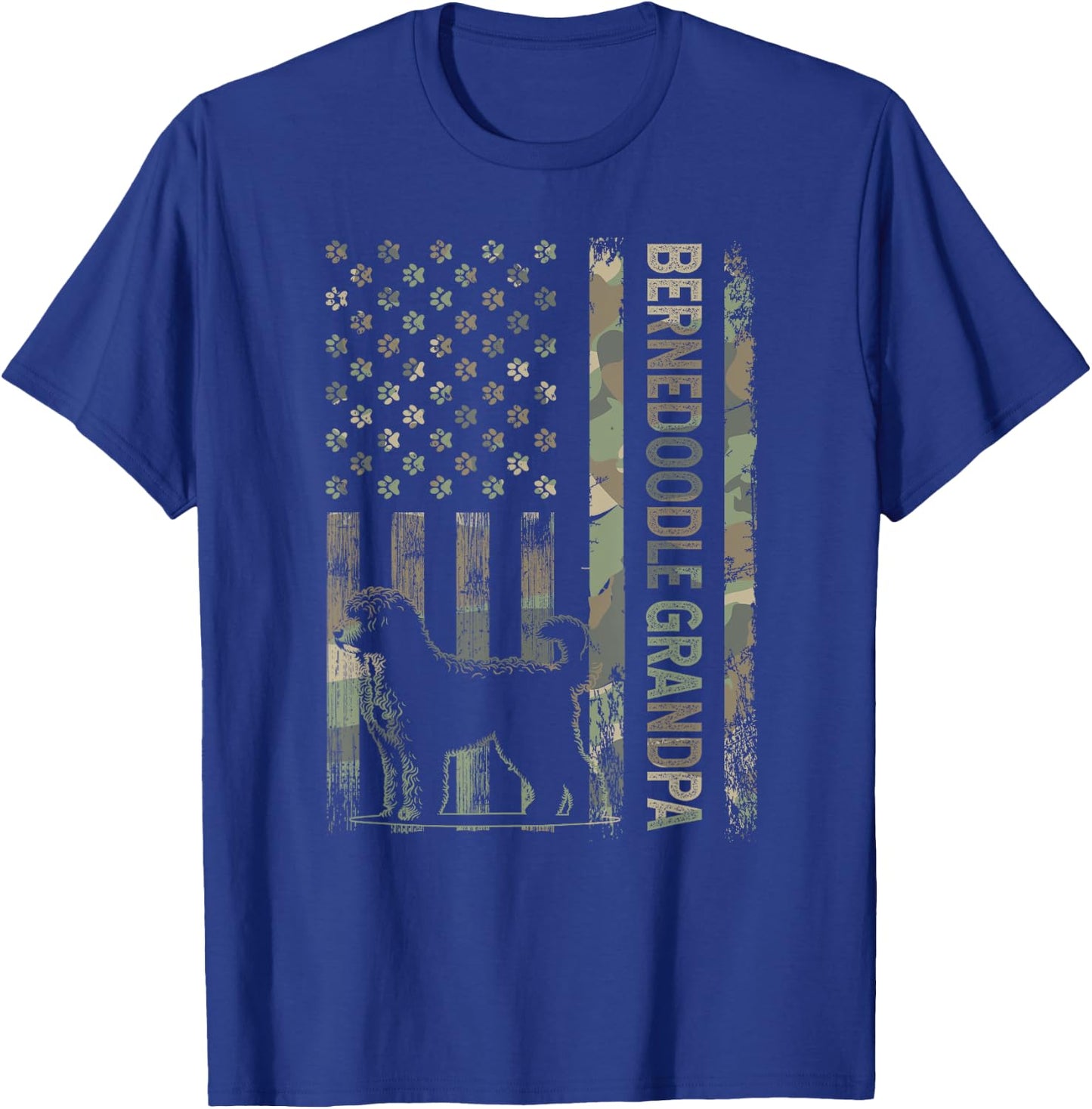 Mini Bernedoodle Grandpa Camo USA Flag Fathers Day T-Shirt - T-Shirt | Royal