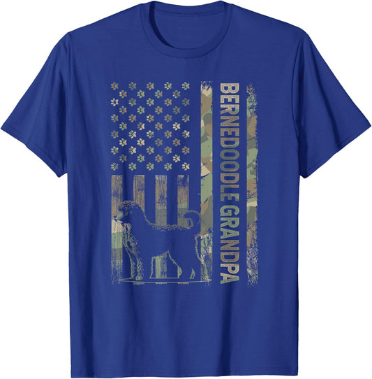 Mini Bernedoodle Grandpa Camo USA Flag Fathers Day T-Shirt - T-Shirt | Royal