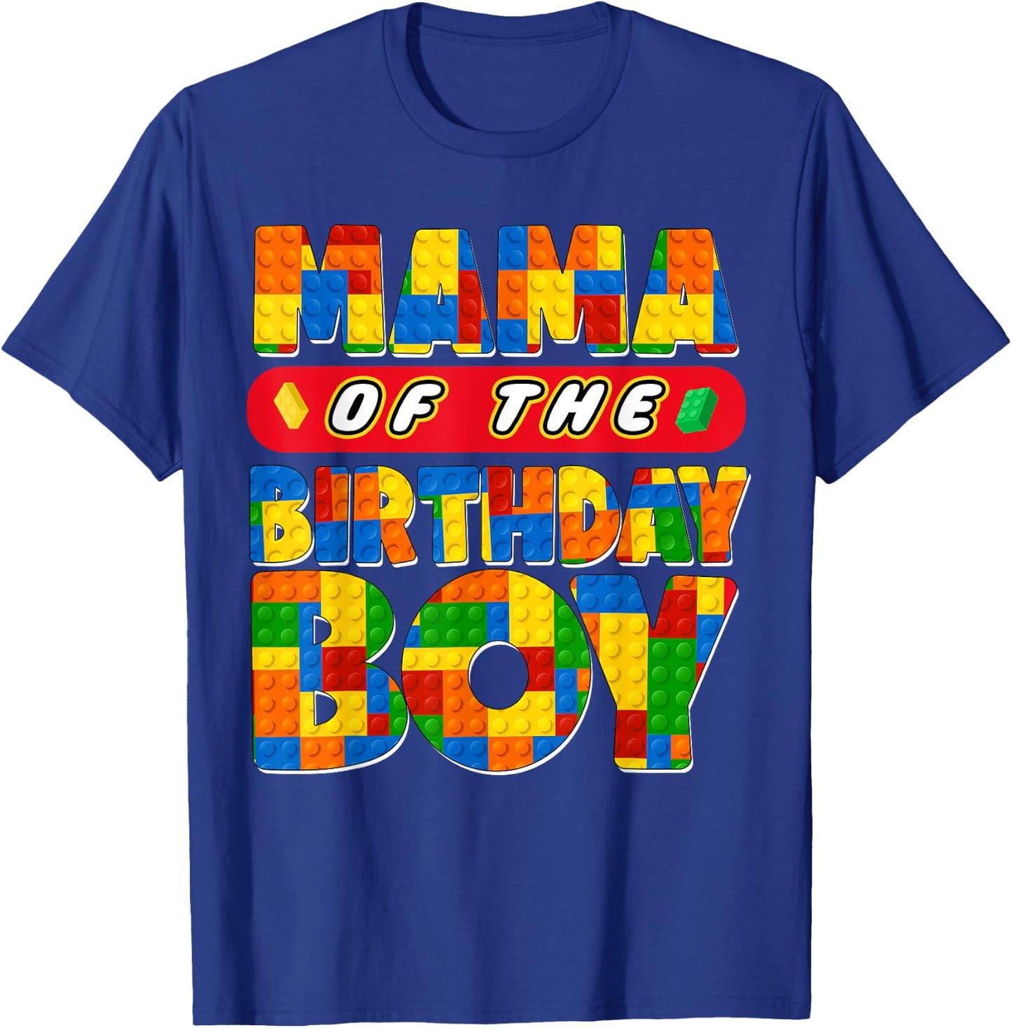 Mom And Dad Mama Birthday Boy Building Bricks Family Party T-Shirt - T-Shirt | Royal