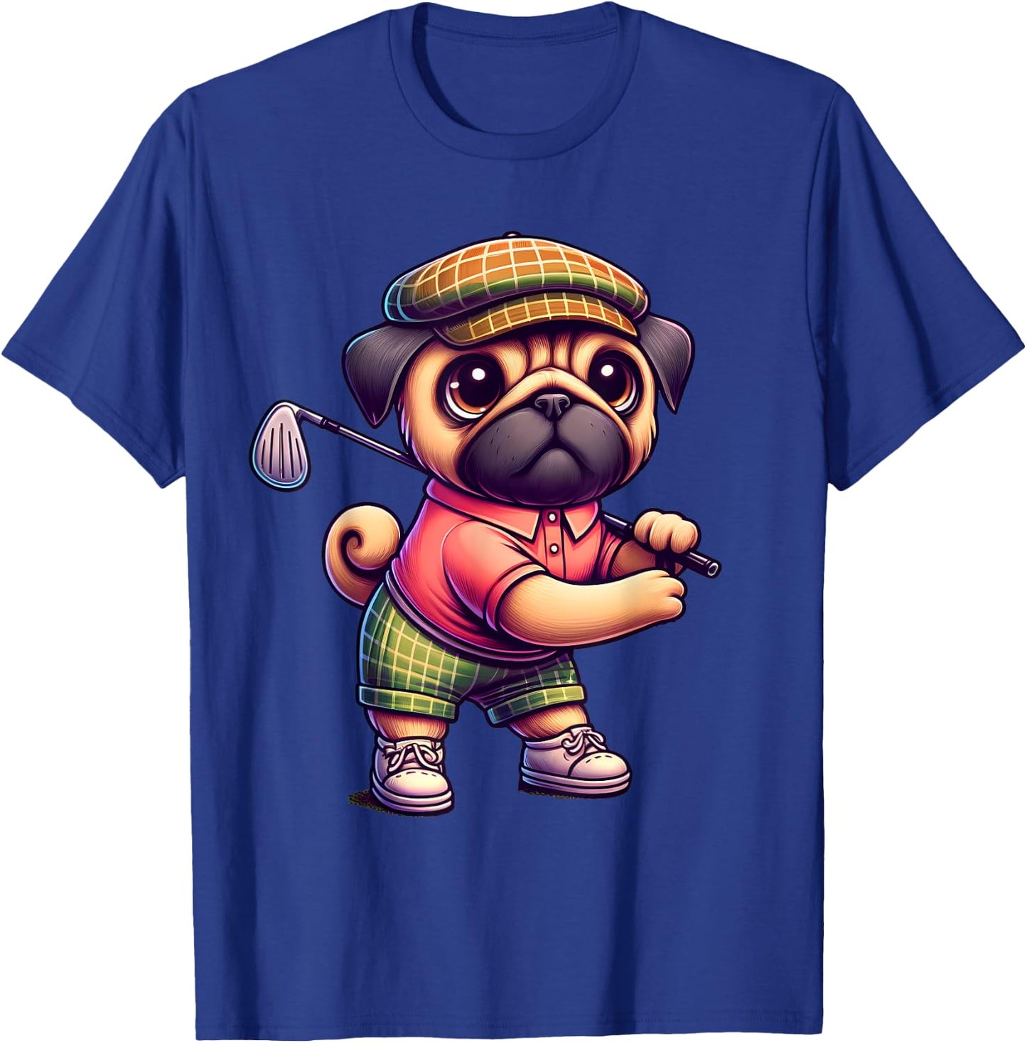 Cute Pug Playing Golf Golfer Golfing Sport Men Women Kids T-Shirt - T-Shirt | Royal