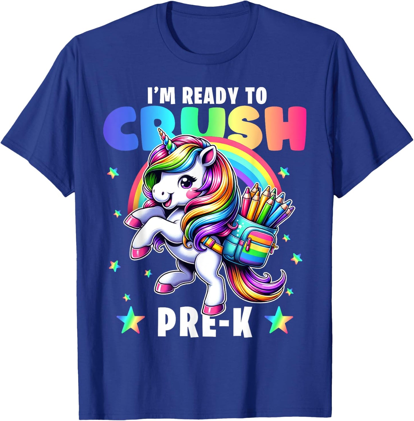Crush Pre-K Girls Back to School Unicorn First Day Preschool T-Shirt - T-Shirt | Royal