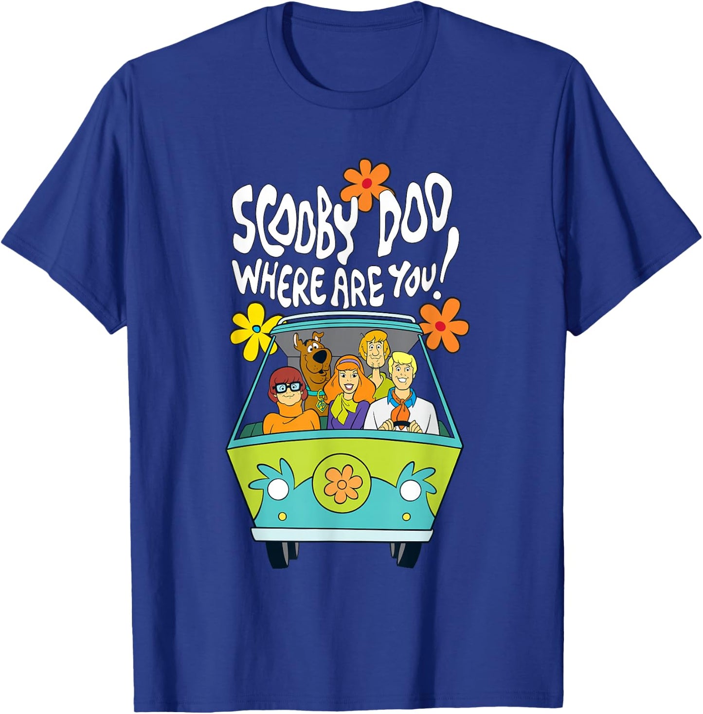 Scooby-Doo Vintage The Mystery Machine Floral Where Are You! T-Shirt - T-Shirt | Royal