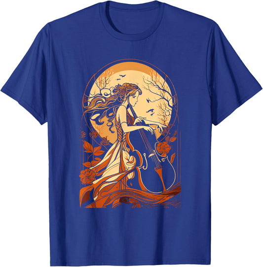 Art Nouveau Cello Girl Beautiful Cello Player Art T-Shirt - T-Shirt | Royal