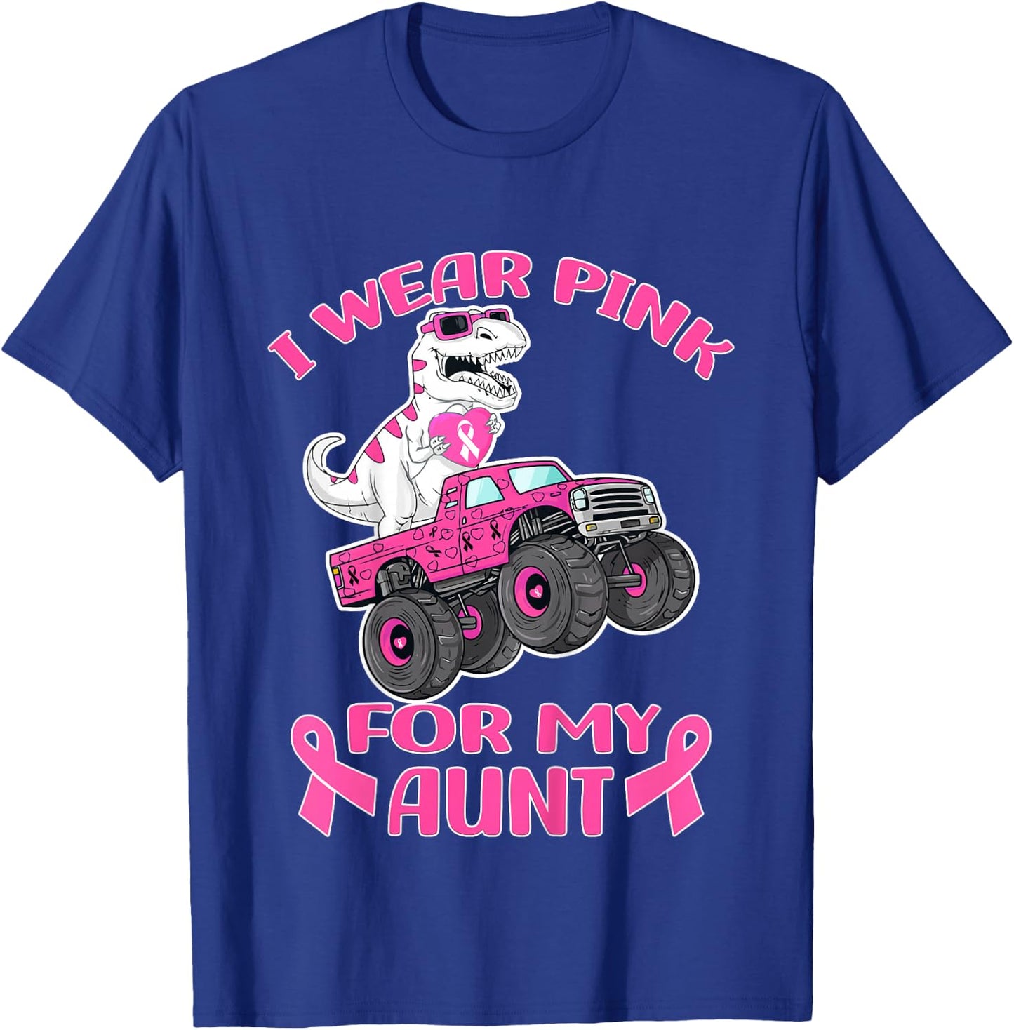 Kids Truck T-Rex Breast Cancer I Wear Pink For My Aunt T-Shirt - T-Shirt | Royal