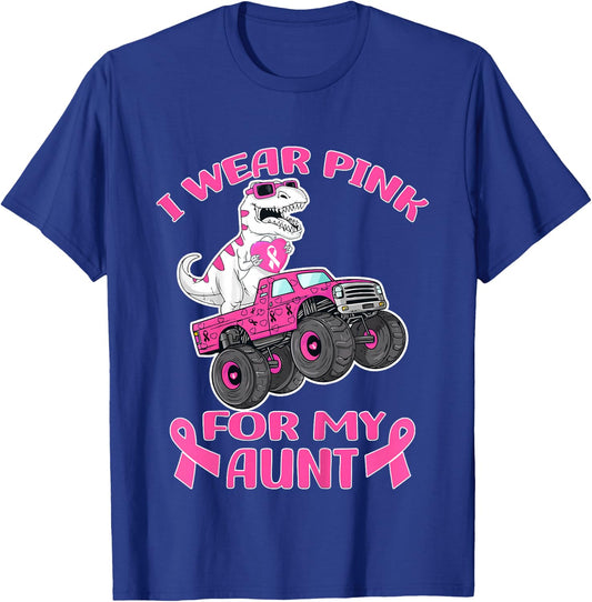 Kids Truck T-Rex Breast Cancer I Wear Pink For My Aunt T-Shirt - T-Shirt | Royal