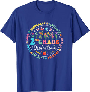 Second Grade Dream Team Back To School Teacher Flower T-Shirt - T-Shirt | Royal