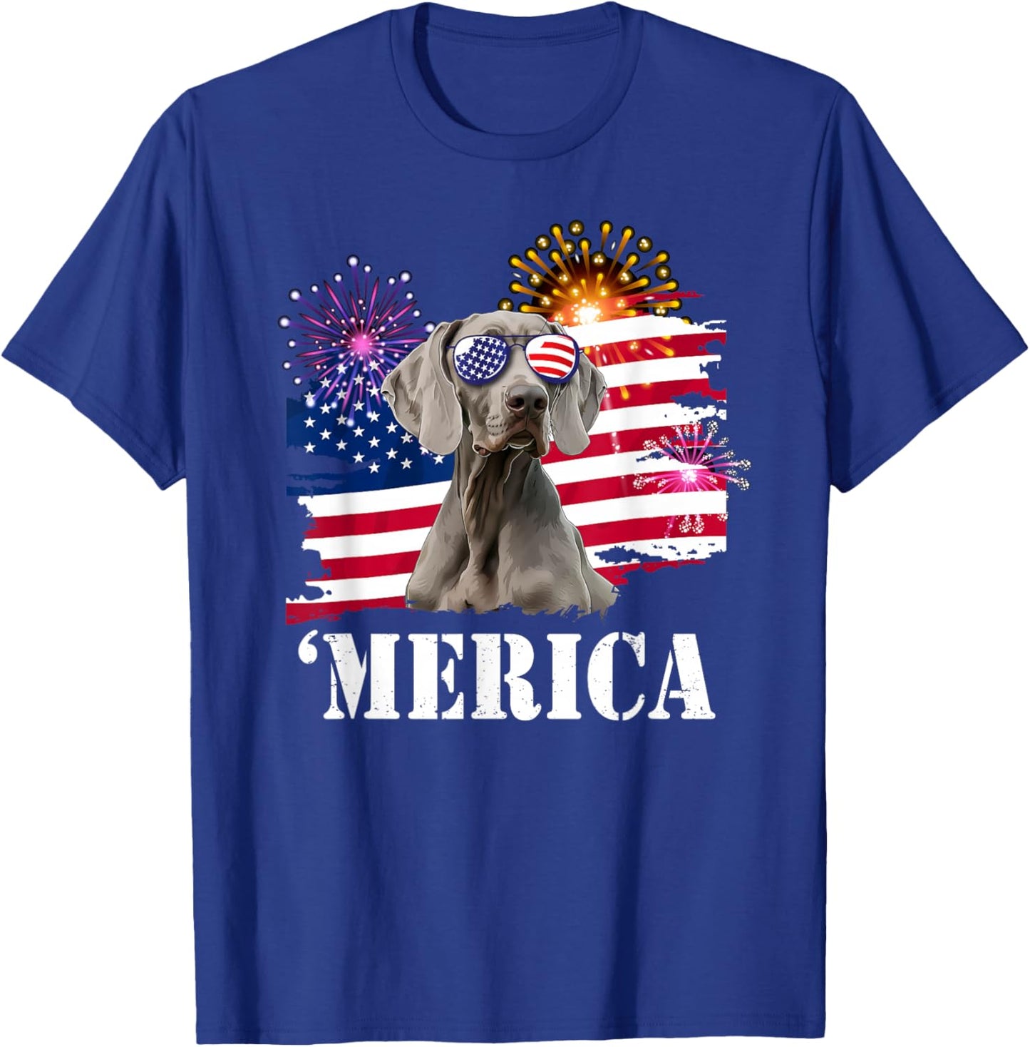 USA Flag 4th of July Fourth Merica Weimaraner Lover T-Shirt - T-Shirt | Royal