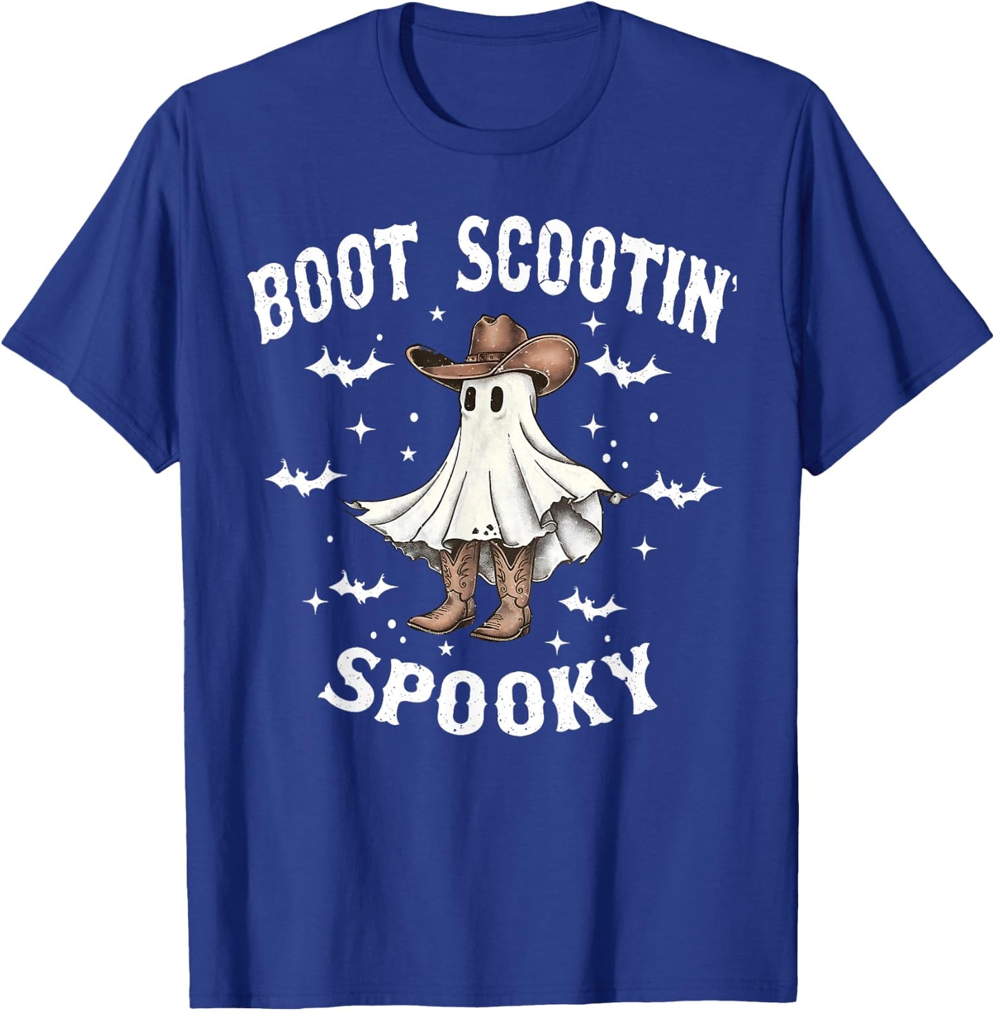 Boot Scootin' Spooky Cowboy Western Ghost Groovy Halloween T-Shirt - T-Shirt | Royal