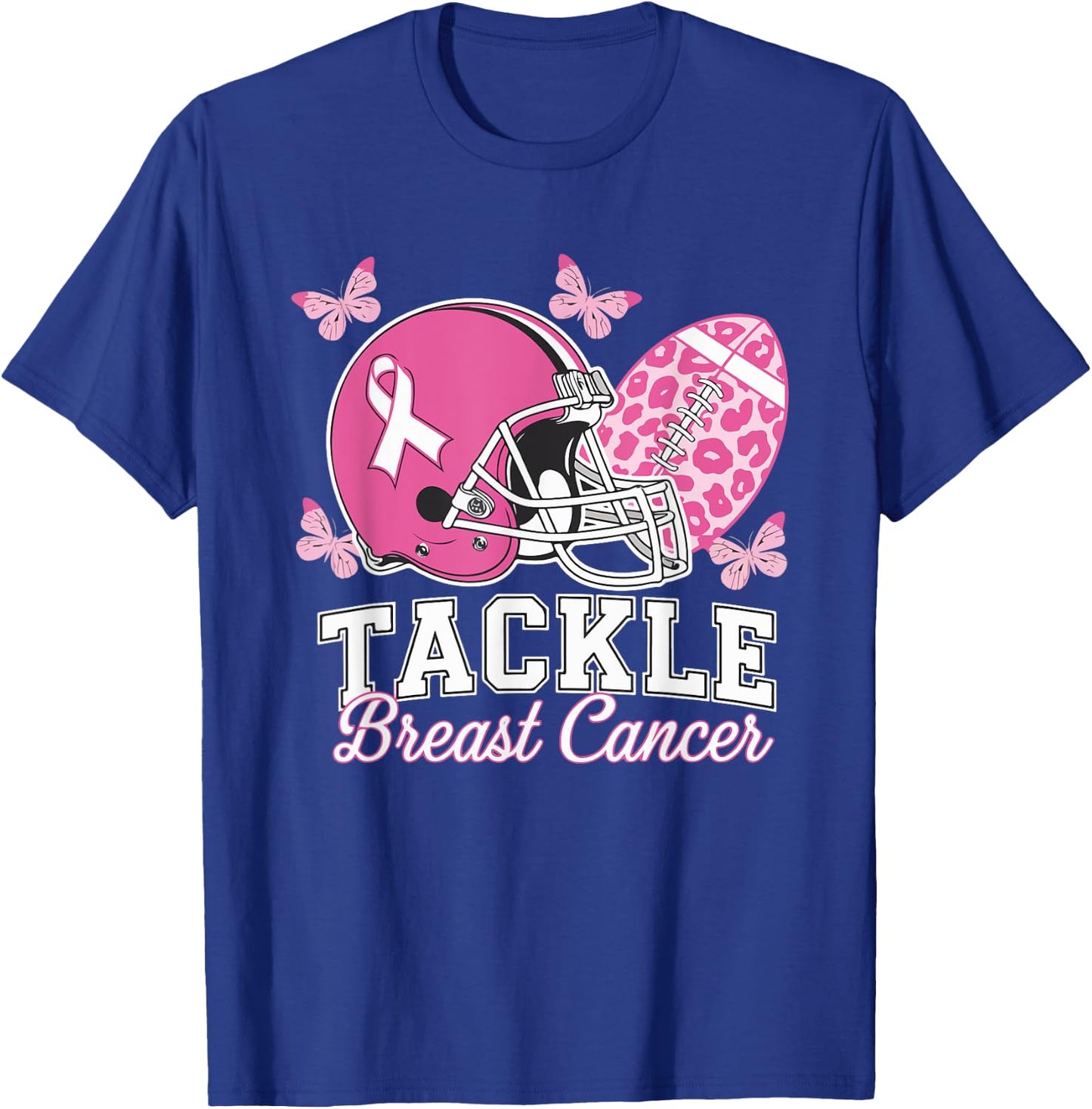 Tackle Breast Cancer Pink Ribbon American Fantasy Football T-Shirt - T-Shirt | Royal