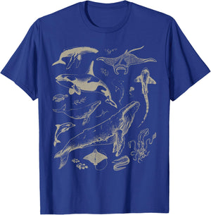 Retro Ocean Wildlife Shark Turtle Octopus Fish Animal Lover T-Shirt - T-Shirt | Royal