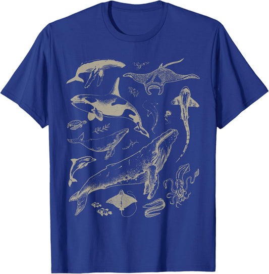 Retro Ocean Wildlife Shark Turtle Octopus Fish Animal Lover T-Shirt - T-Shirt | Royal
