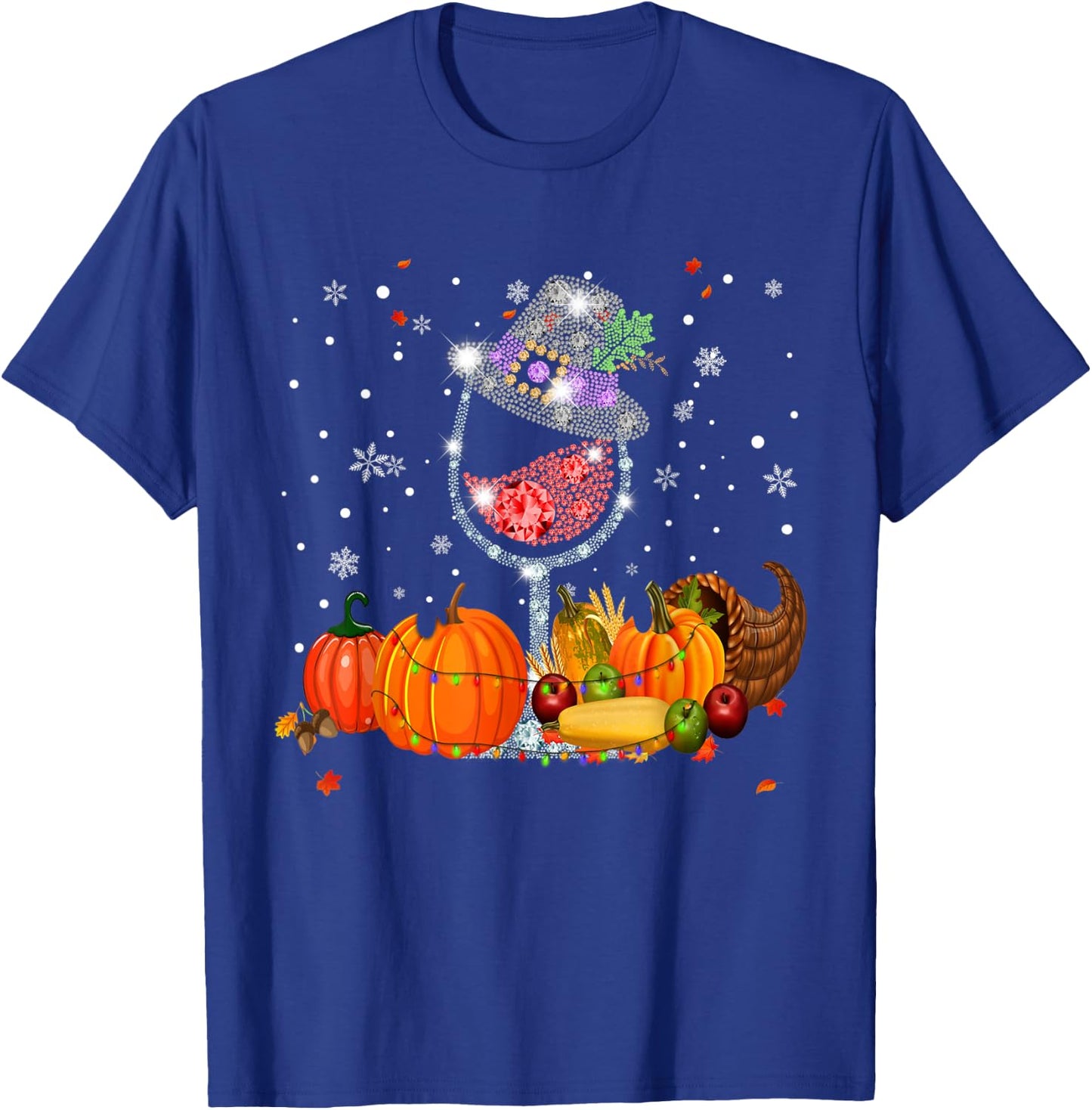 Glass of Wine Diamond Maple Leaf Autumn Fall T-Shirt - T-Shirt | Royal