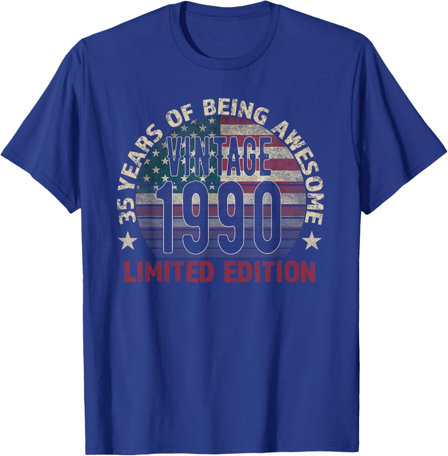 35th Birthday Gift men Vintage born 1990 turning 35 Year Old T-Shirt - T-Shirt | Royal