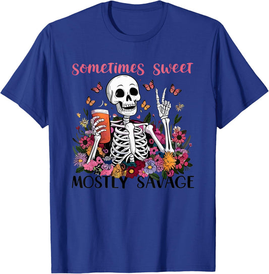 Sometimes Sweet Mostly Savage Floral Skeleton T-Shirt - T-Shirt | Royal