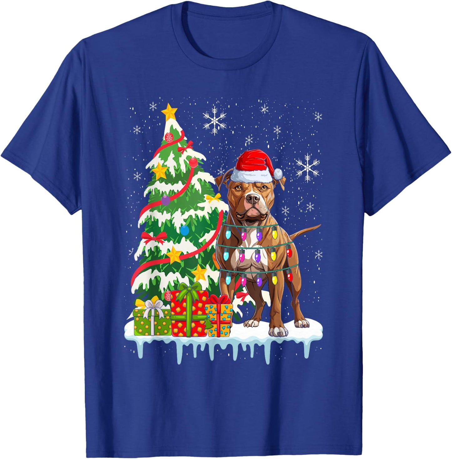 Pitbull Christmas Santa Pitbull Dog Lovers Christmas Tree T-Shirt - T-Shirt | Royal