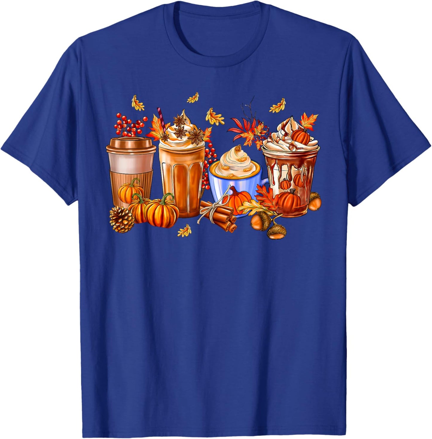 Pumpkin Spice Latte Coffee Cups Autumn Fall Season Costume T-Shirt - T-Shirt | Royal