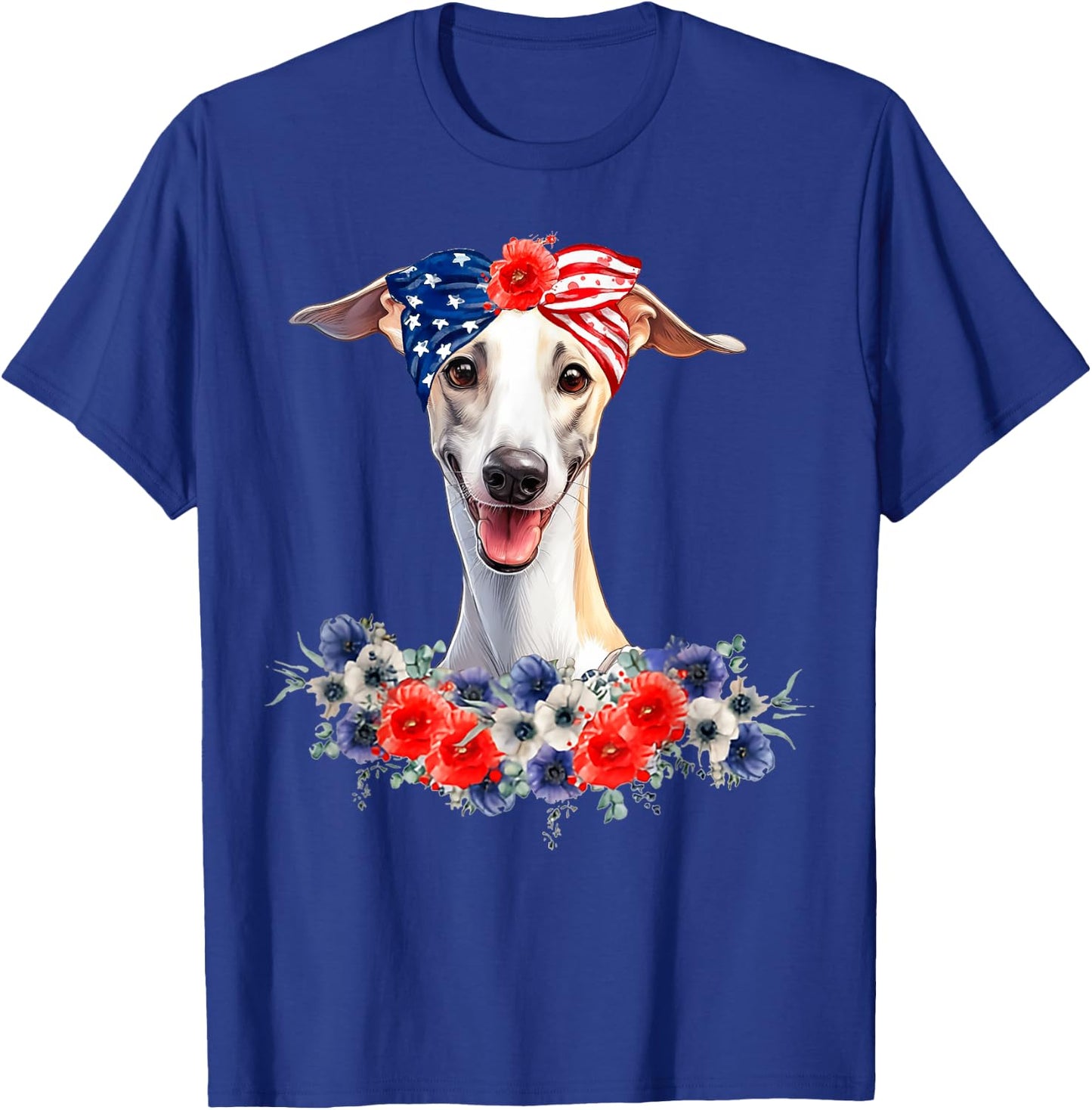 Whippet Dog Bandana American Flag 4th Of July T-Shirt - T-Shirt | Royal