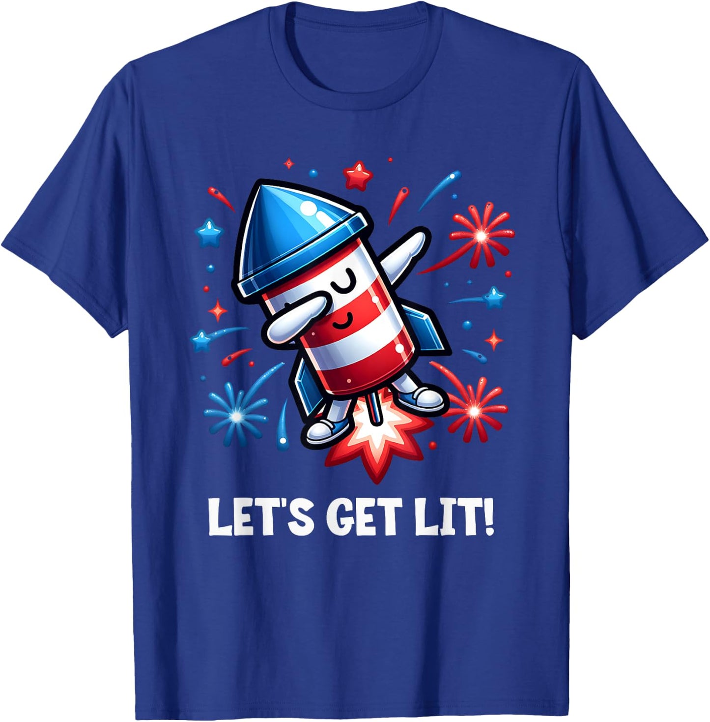 4th of July Let's Get Lit Dabbing Rocket Fireworks Patriotic T-Shirt - T-Shirt | Royal