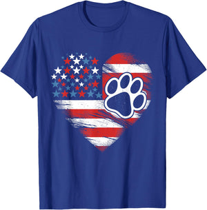American Flag Dog and Cat Paw Patriotic 4th of July T-Shirt - T-Shirt | Royal