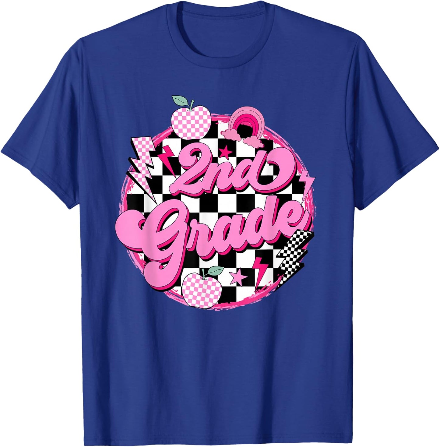 2nd Grade Teacher Women Retro Checkered First Day of School T-Shirt - T-Shirt | Royal