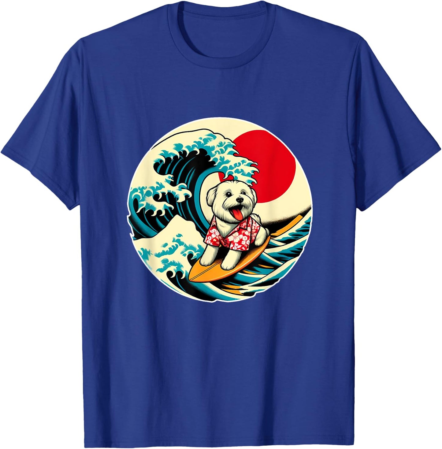 Great Wave Kanagawa Maltese dog Surfing Women Kids T-Shirt - T-Shirt | Royal