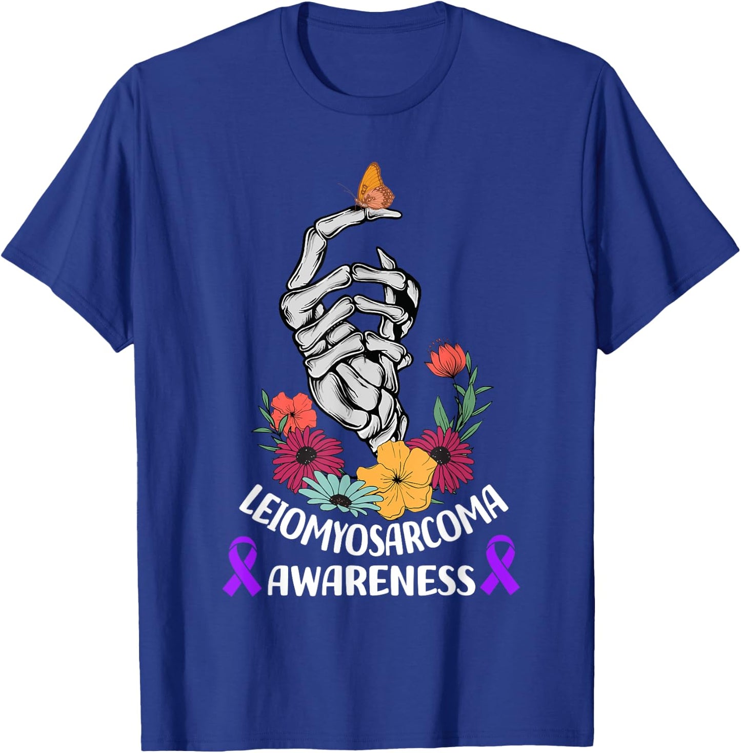leiomyosarcoma Awareness Halloween Skeleton Hand T-Shirt - T-Shirt | Royal
