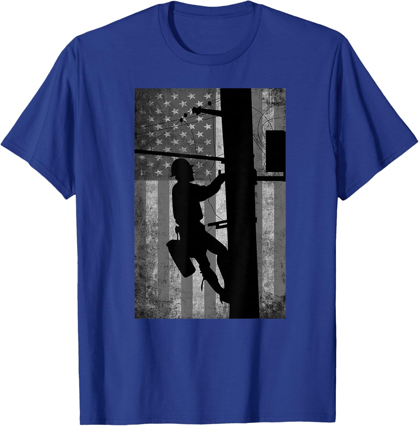 Lineman American Flag | Electric Cable Lineman Gift T-Shirt - T-Shirt | Royal