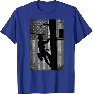 Lineman American Flag | Electric Cable Lineman Gift T-Shirt - T-Shirt | Royal
