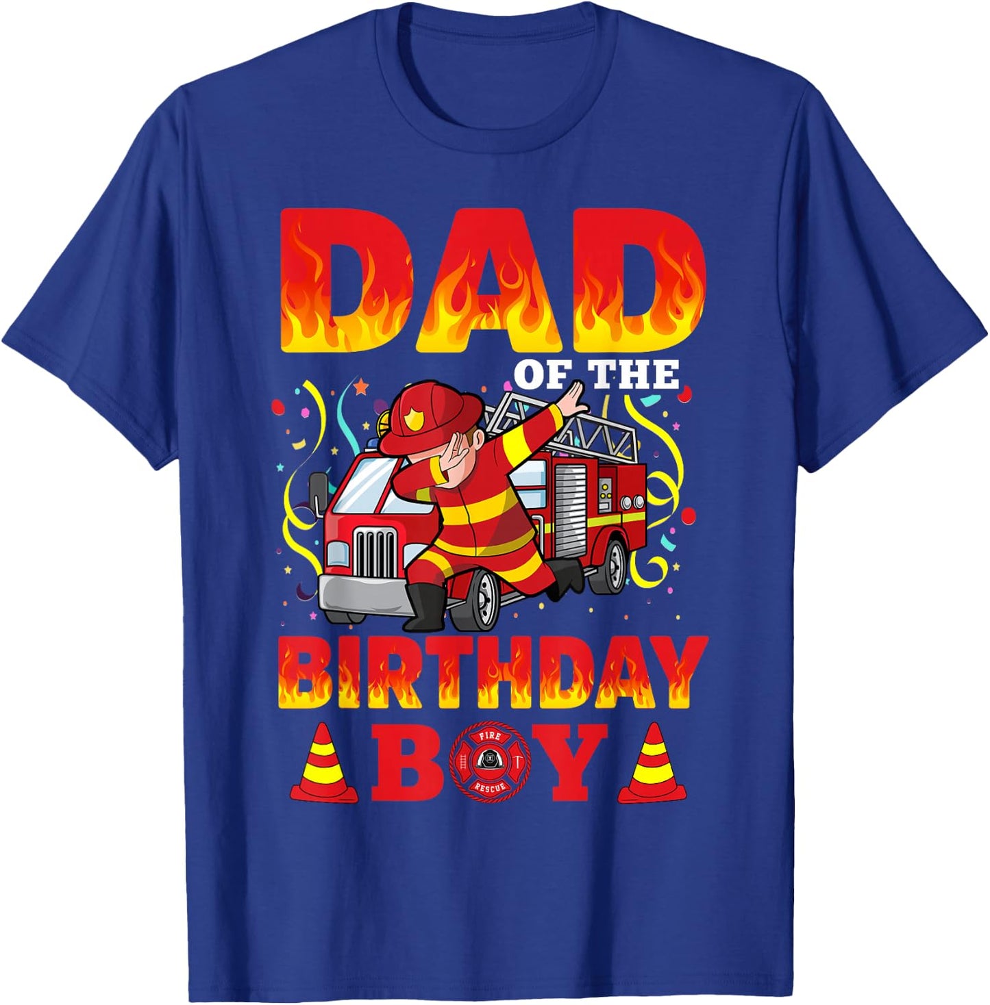Dad Of The Birthday Boy Fire Truck Firefighter Boys T-Shirt - T-Shirt | Royal