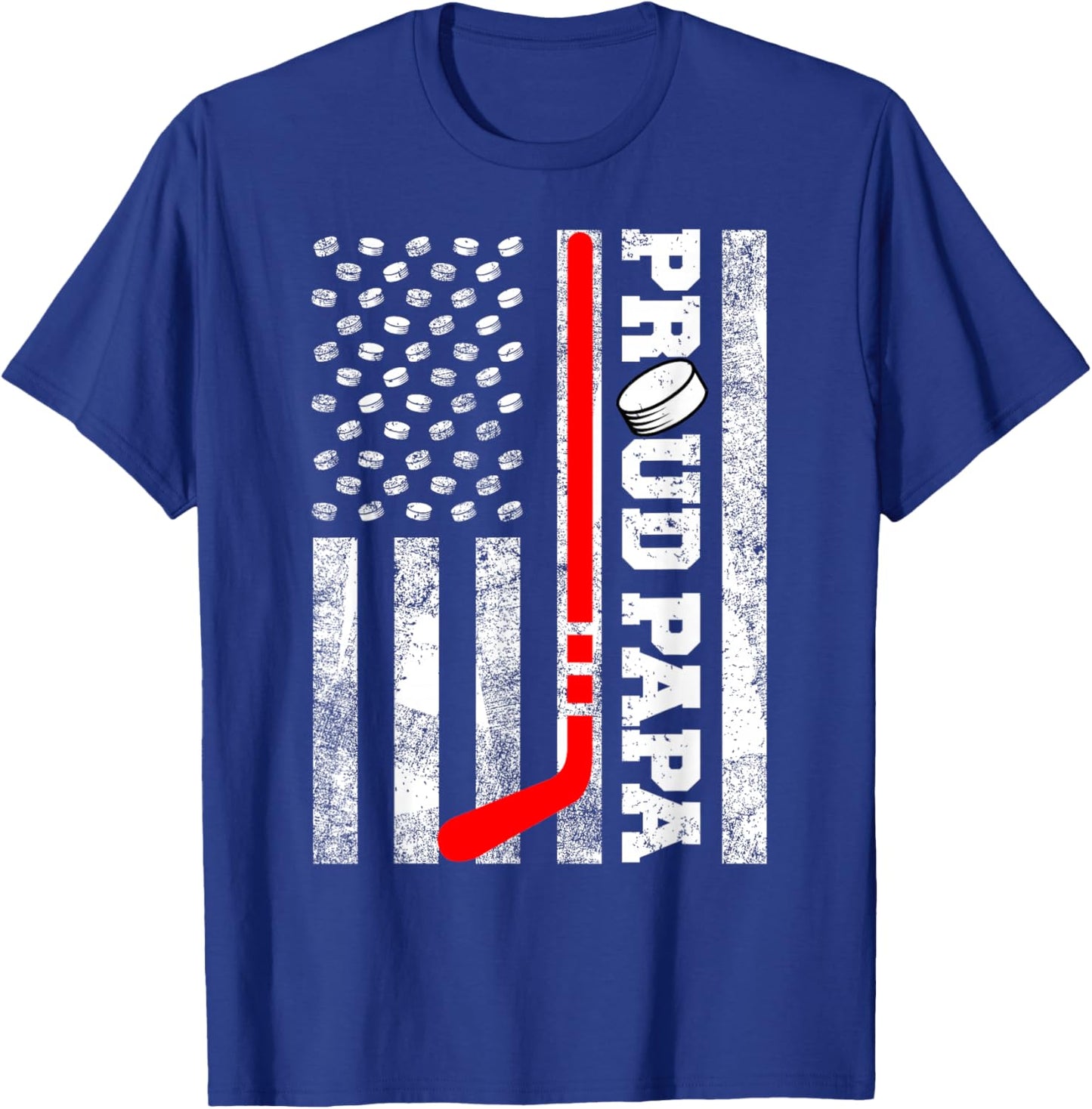 Proud Papa American Distressed Flag Funny Hockey Papa T-Shirt - T-Shirt | Royal