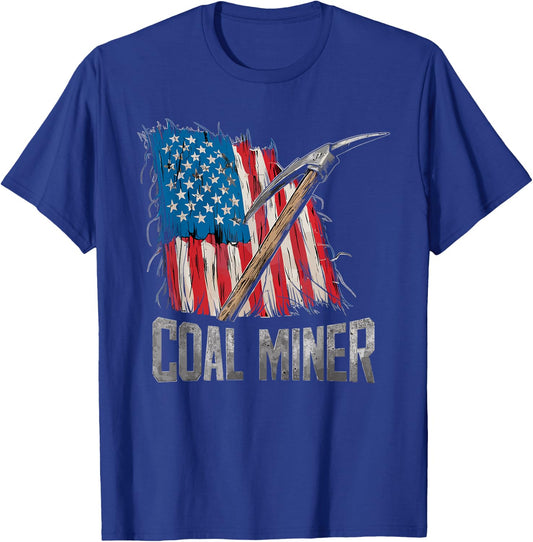 American USA Flag Coal Miner Mining Miners Carbon Coals Mine Men T-Shirt - T-Shirt | Royal