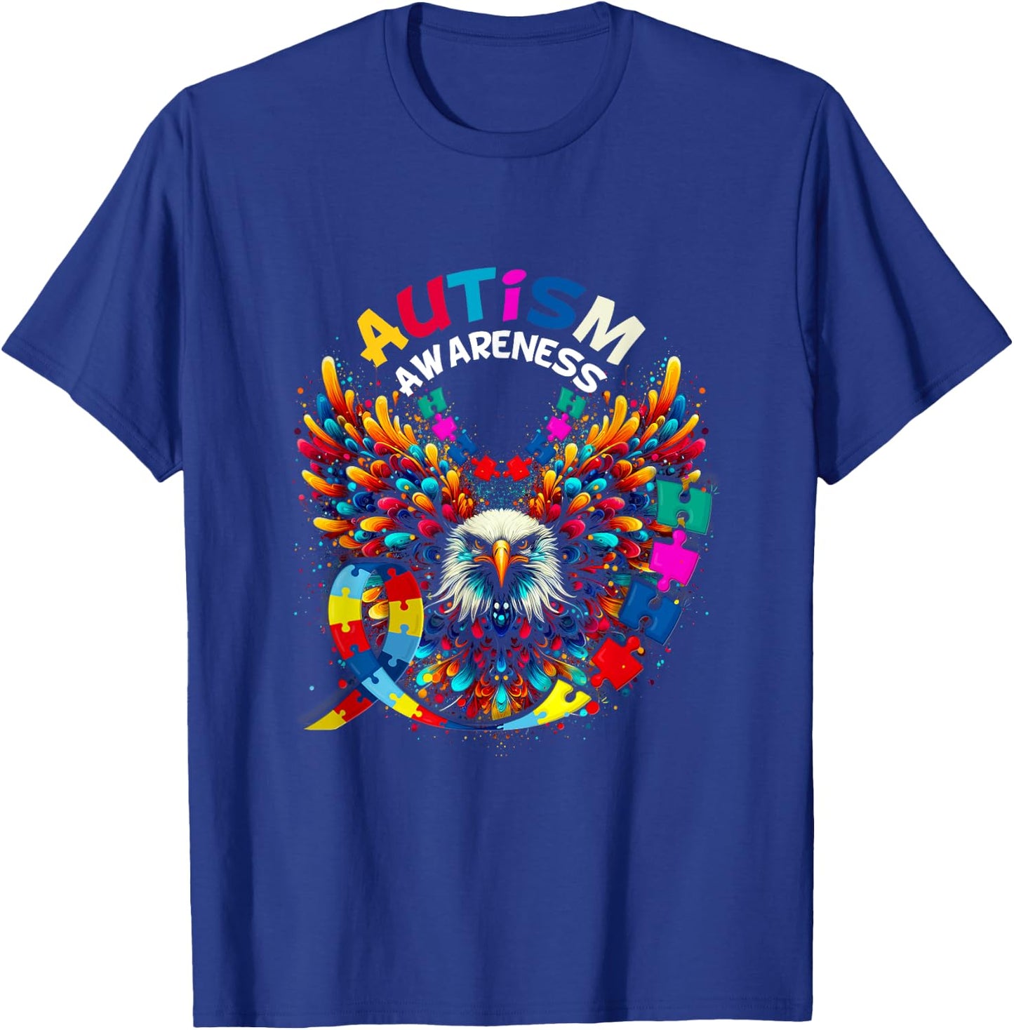 Autism Awareness Puzzle Pieces Eagle Family Health Support T-Shirt - T-Shirt | Royal