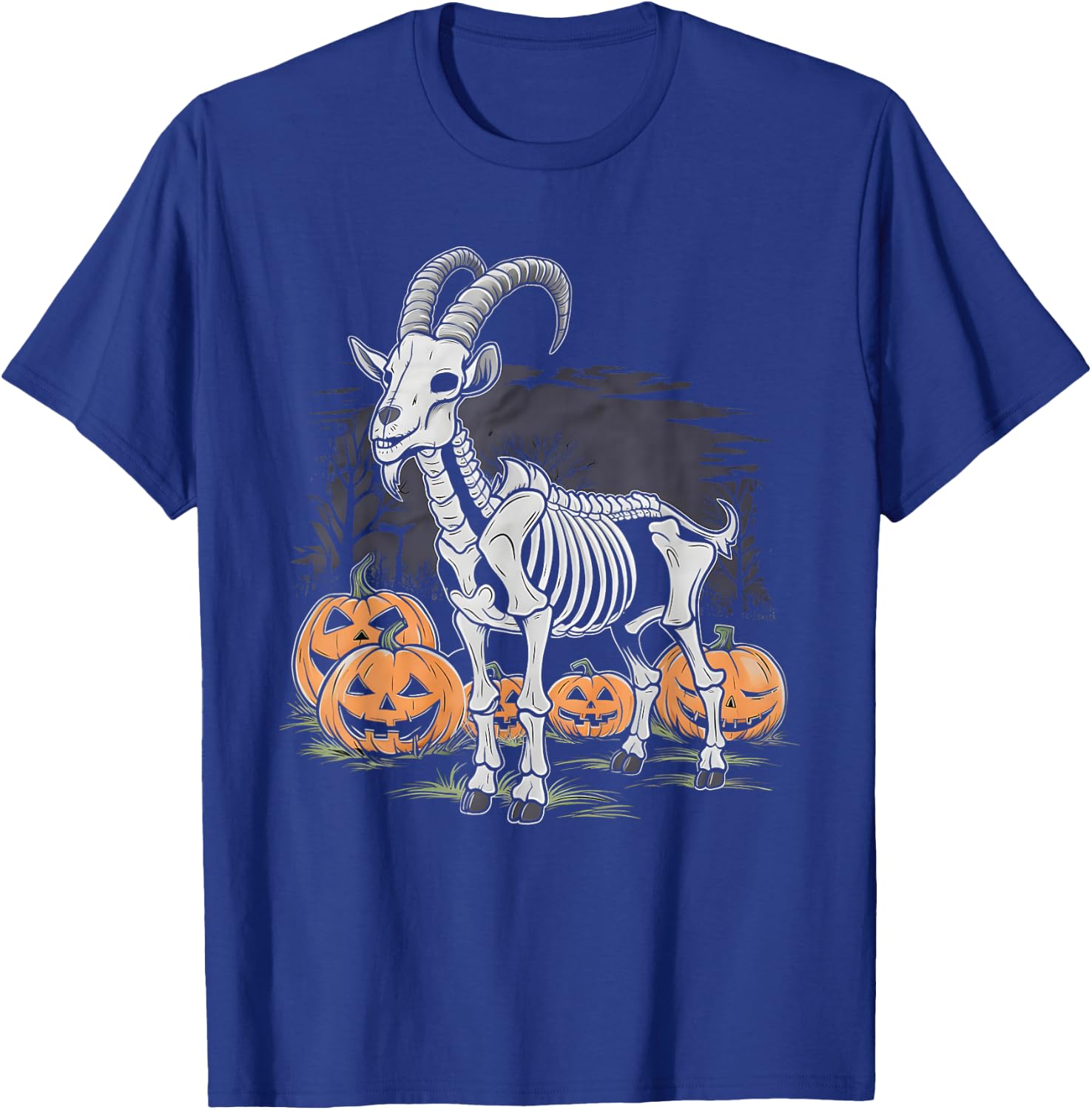 Spooky Goat Skeleton Halloween Creepy Gothic Funny Halloween T-Shirt - T-Shirt | Royal