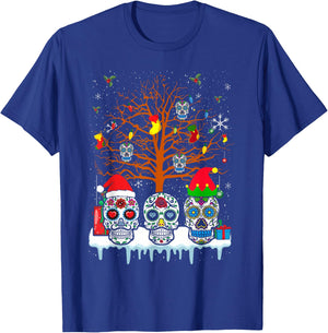 Christmas Sugar Skull On Tree Funny Santa Sugar Skull T-Shirt - T-Shirt | Royal
