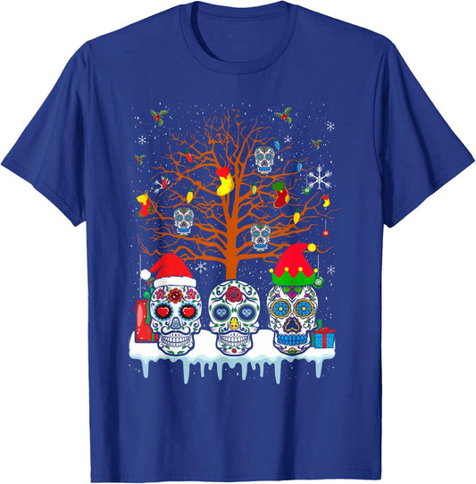 Christmas Sugar Skull On Tree Funny Santa Sugar Skull T-Shirt - T-Shirt | Royal