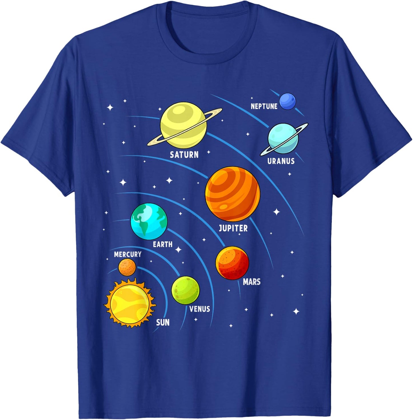 Kids Colorful Planets Solar Systems Boys Space Science T-Shirt - T-Shirt | Royal