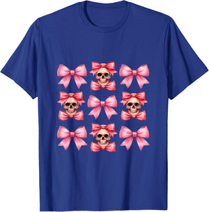 Halloween Coquette Pink Bow Pink Mini Skull Squad T-Shirt - T-Shirt | Royal