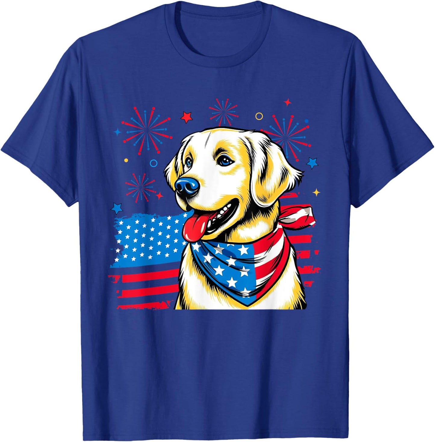 4th of July Golden Retriever American USA Flag Dog Patriotic Women Kids Men T-Shirt - T-Shirt | Royal
