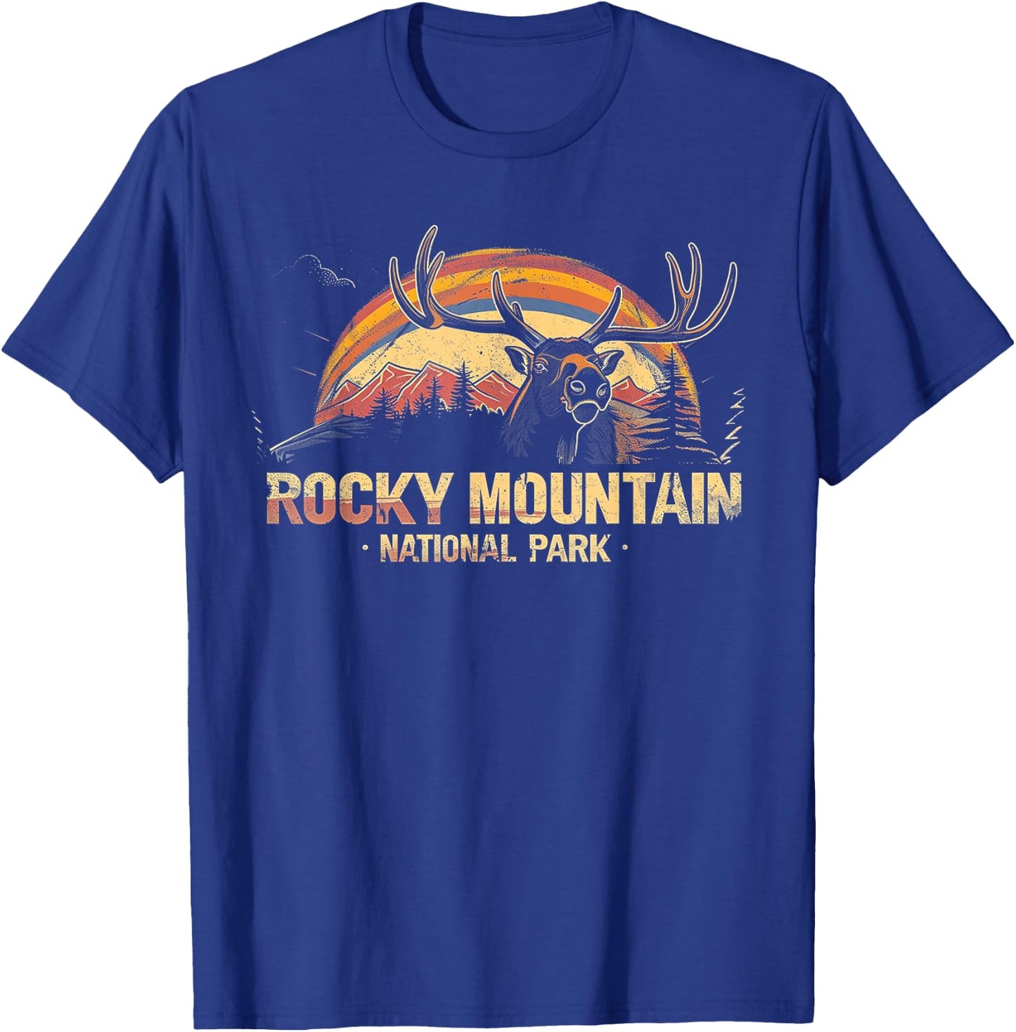 Rocky Mountain US National Park Vintage Men Women Kids Retro T-Shirt - T-Shirt | Royal