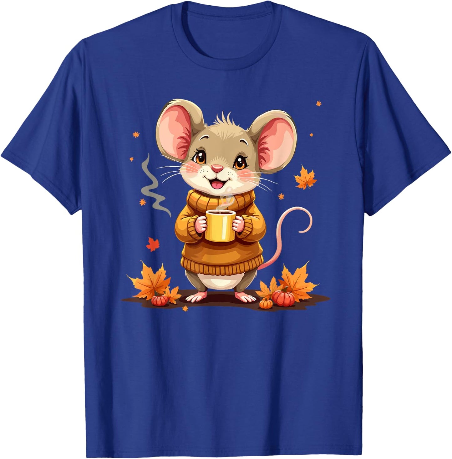 Cute Mouse With Sweater Autumn Graphic T-Shirt - T-Shirt | Royal