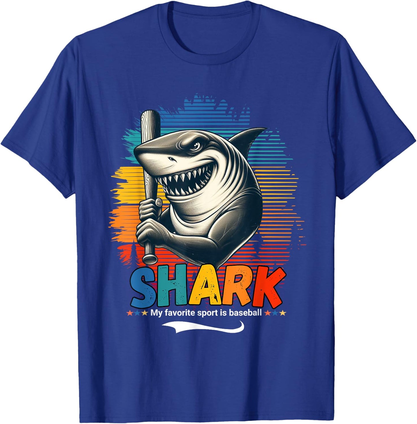 Funny Shark Baseball Player Animal Lover Design T-Shirt - T-Shirt | Royal